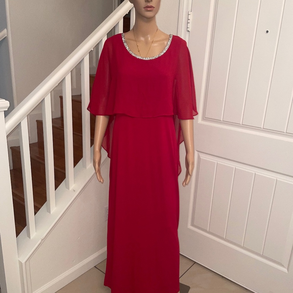 Red Sequin Chiffon Maxi Dress